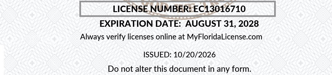 Florida electrical contractor license EC13016710 for Switch It Up Electric, expires August 31, 2028